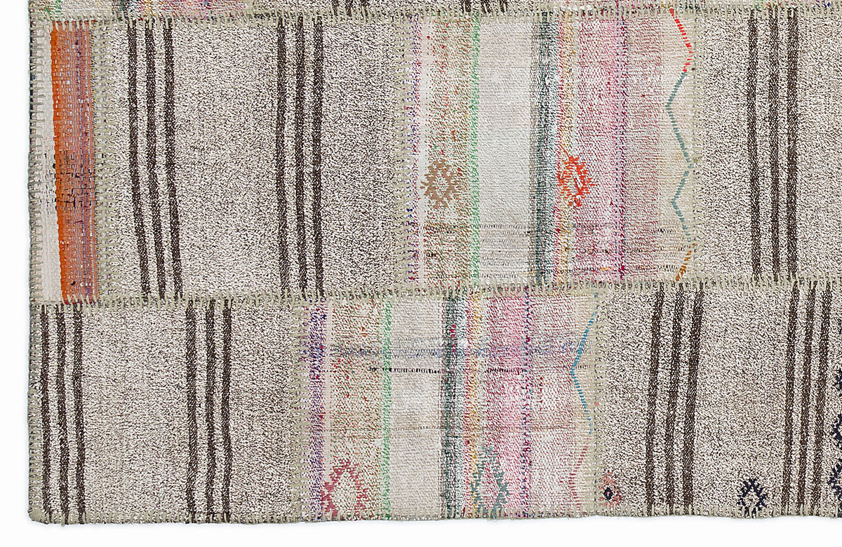 Striped Over Dyed Kilim Patchwork Unique Rug 5&#39;3&#39;&#39; x 7&#39;7&#39;&#39; ft 160 x 230 cm