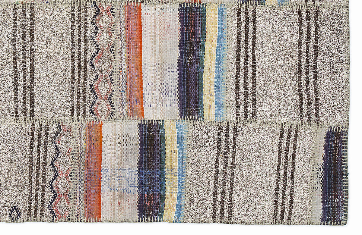 Striped Over Dyed Kilim Patchwork Unique Rug 5&#39;3&#39;&#39; x 7&#39;7&#39;&#39; ft 160 x 230 cm