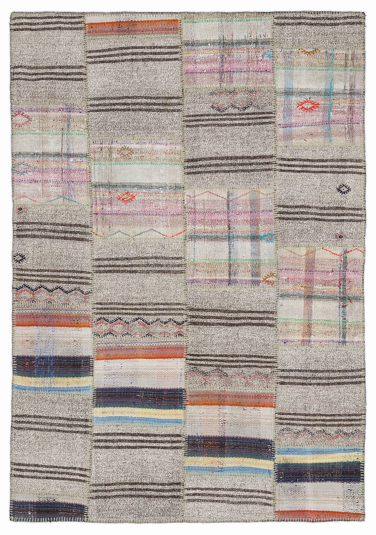 Striped Over Dyed Kilim Patchwork Unique Rug 5&#39;3&#39;&#39; x 7&#39;7&#39;&#39; ft 160 x 230 cm