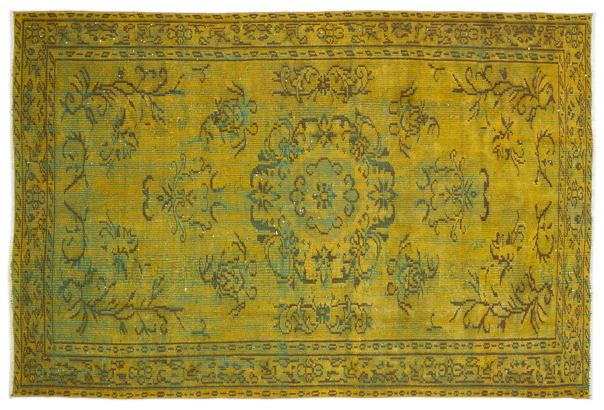 Yellow Over Dyed Vintage Rug 5&#39;1&#39;&#39; x 7&#39;9&#39;&#39; ft 155 x 235 cm
