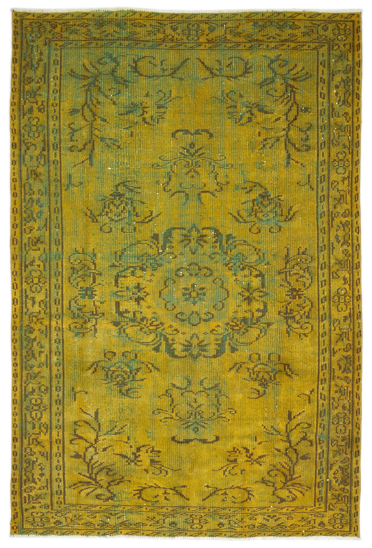 Yellow Over Dyed Vintage Rug 5&#39;1&#39;&#39; x 7&#39;9&#39;&#39; ft 155 x 235 cm