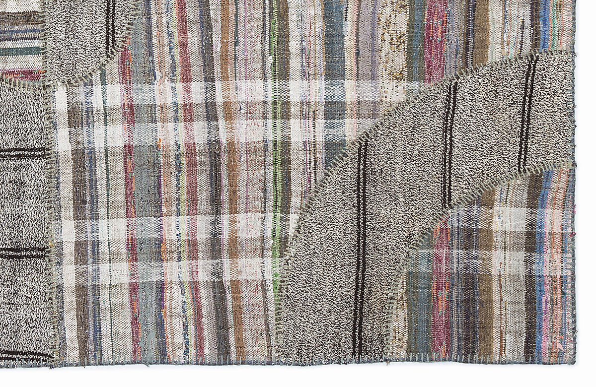 Striped Over Dyed Kilim Patchwork Unique Rug 5&#39;3&#39;&#39; x 7&#39;7&#39;&#39; ft 160 x 230 cm