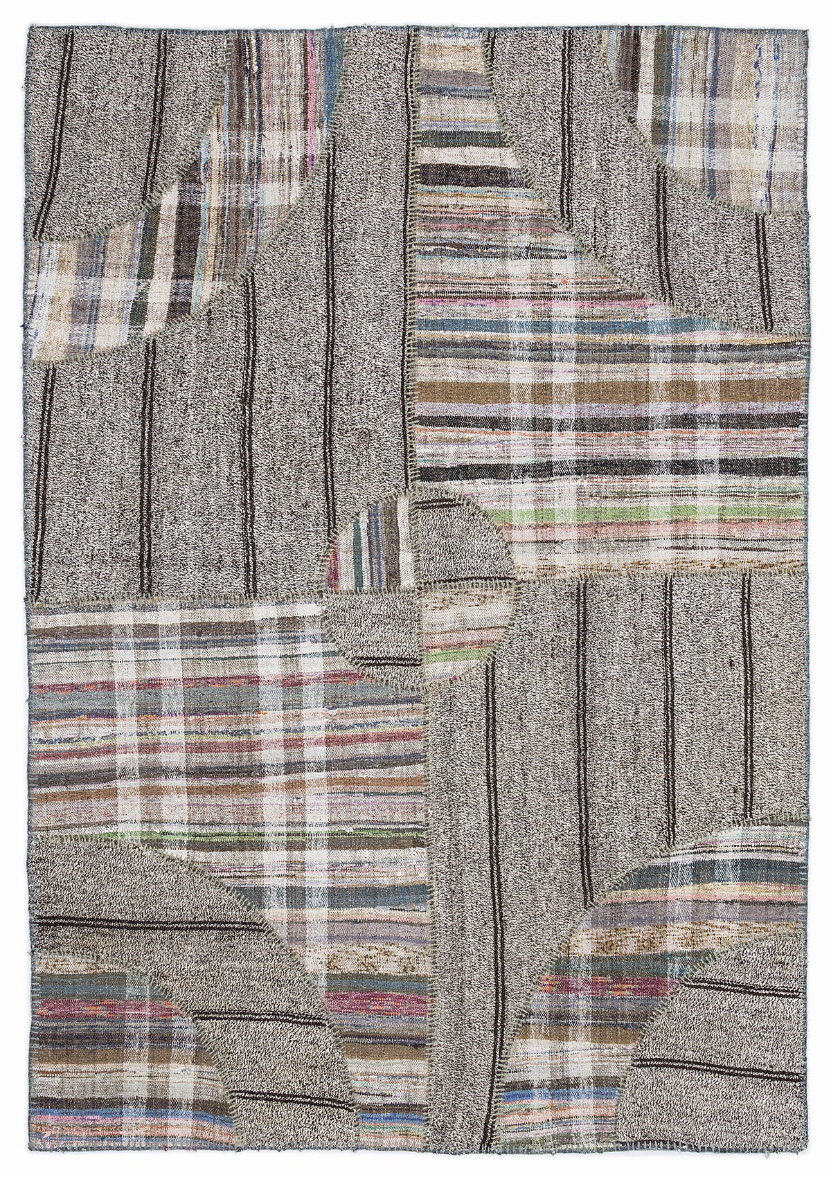 Striped Over Dyed Kilim Patchwork Unique Rug 5&#39;3&#39;&#39; x 7&#39;7&#39;&#39; ft 160 x 230 cm