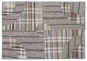Striped Over Dyed Kilim Patchwork Unique Rug 5'3'' x 7'7'' ft 160 x 230 cm