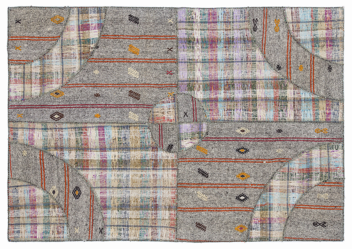 Striped Over Dyed Kilim Patchwork Unique Rug 5&#39;3&#39;&#39; x 7&#39;7&#39;&#39; ft 160 x 230 cm