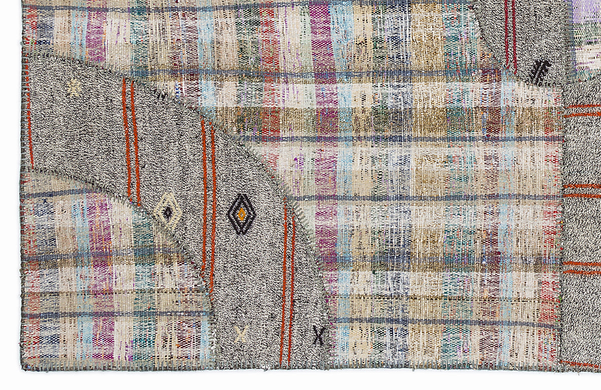 Striped Over Dyed Kilim Patchwork Unique Rug 5&#39;3&#39;&#39; x 7&#39;7&#39;&#39; ft 160 x 230 cm