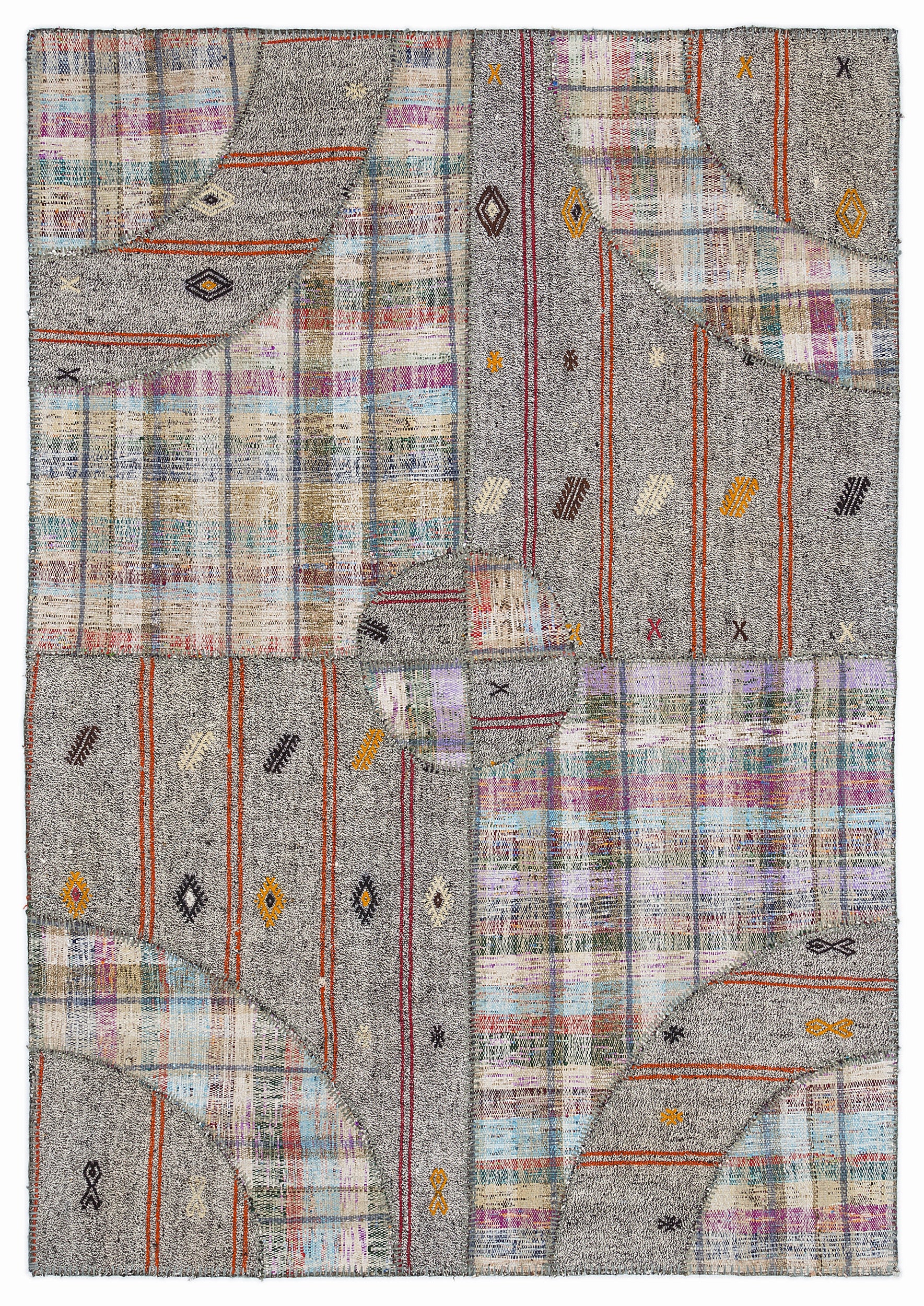 Striped Over Dyed Kilim Patchwork Unique Rug 5'3'' x 7'7'' ft 160 x 230 cm