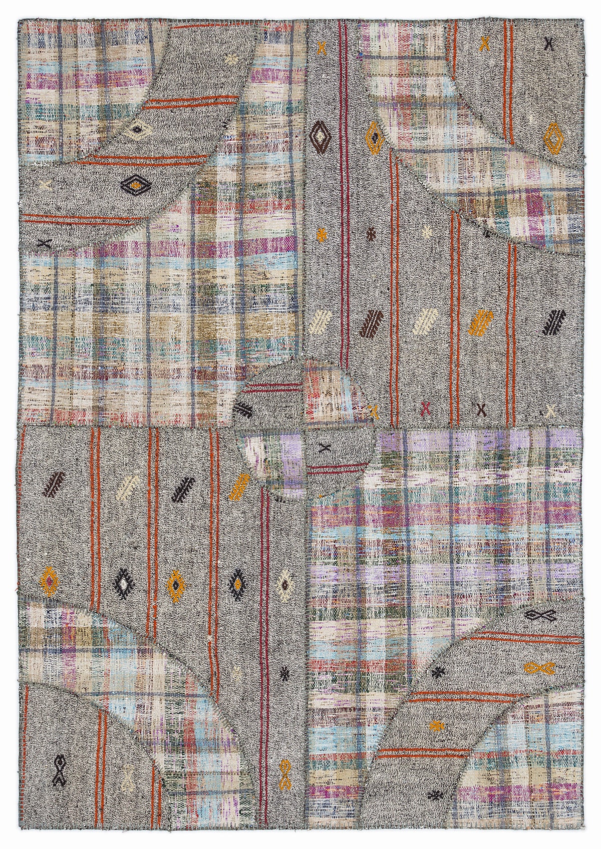 Striped Over Dyed Kilim Patchwork Unique Rug 5&#39;3&#39;&#39; x 7&#39;7&#39;&#39; ft 160 x 230 cm