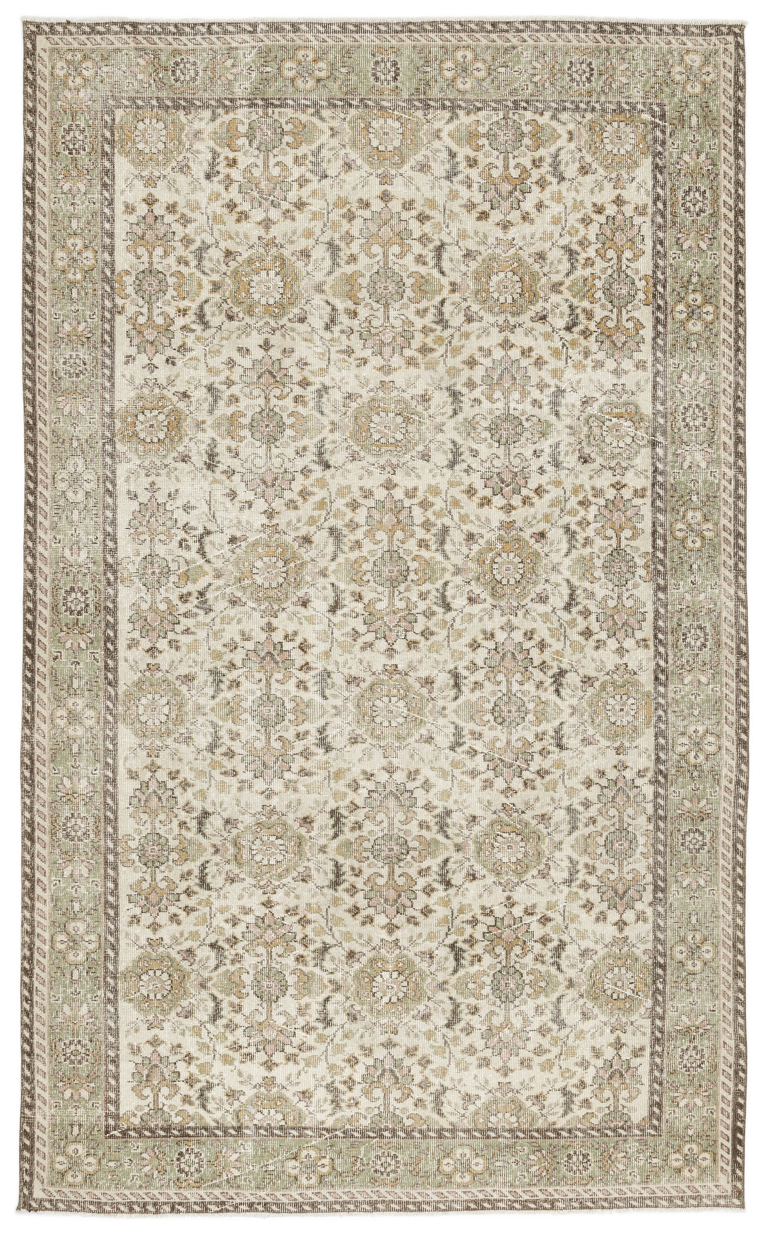 Beige Over Dyed Vintage Rug 6'1'' x 9'12'' ft 185 x 304 cm