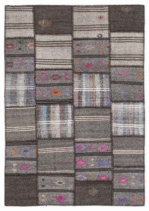 Striped Over Dyed Kilim Patchwork Unique Rug 5'3'' x 7'7'' ft 160 x 230 cm