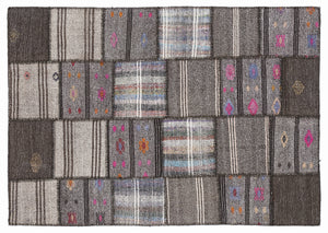 Striped Over Dyed Kilim Patchwork Unique Rug 5'3'' x 7'7'' ft 160 x 230 cm