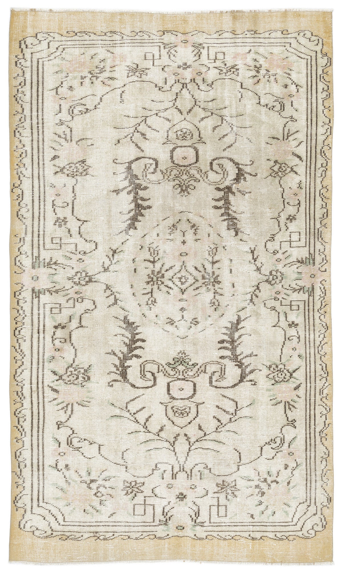 Beige Over Dyed Vintage Rug 5&#39;2&#39;&#39; x 8&#39;9&#39;&#39; ft 157 x 266 cm
