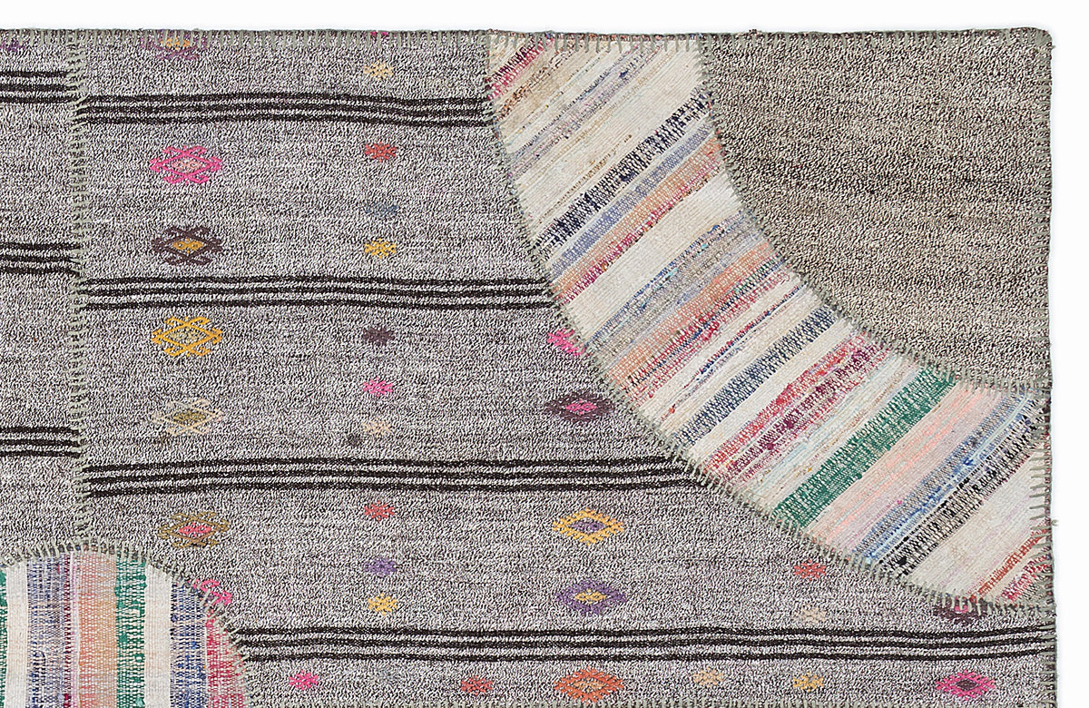 Striped Over Dyed Kilim Patchwork Unique Rug 5&#39;3&#39;&#39; x 7&#39;7&#39;&#39; ft 160 x 230 cm