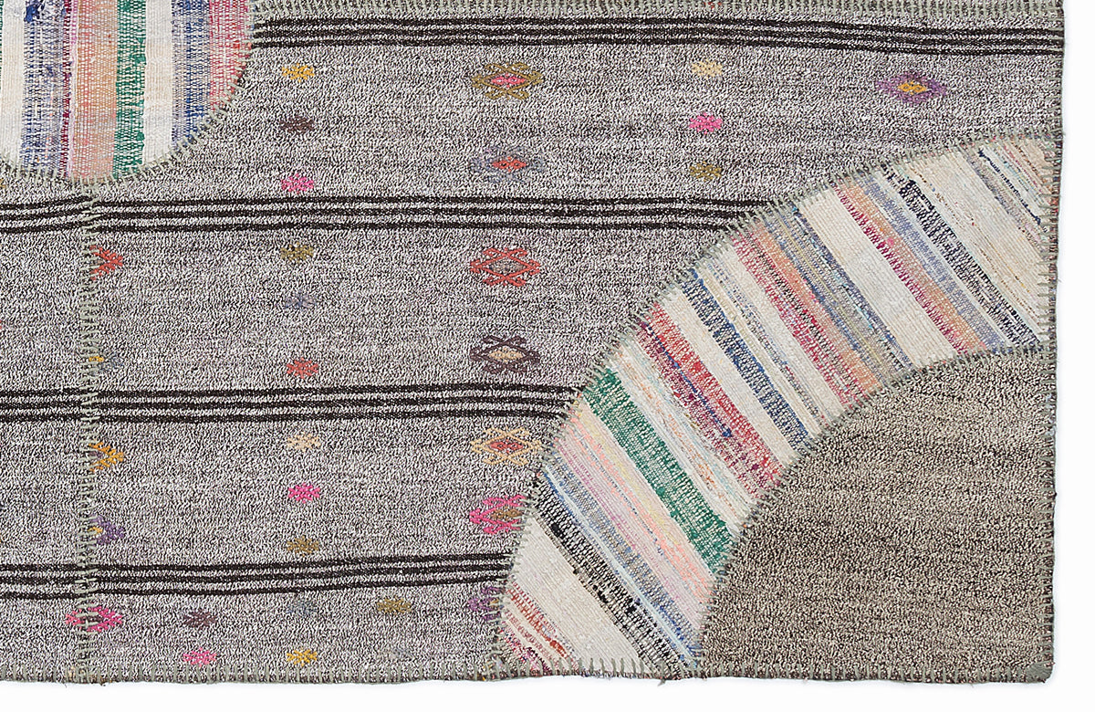 Striped Over Dyed Kilim Patchwork Unique Rug 5&#39;3&#39;&#39; x 7&#39;7&#39;&#39; ft 160 x 230 cm