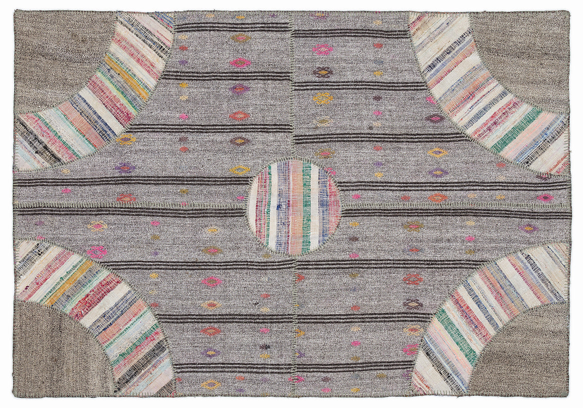 Striped Over Dyed Kilim Patchwork Unique Rug 5&#39;3&#39;&#39; x 7&#39;7&#39;&#39; ft 160 x 230 cm