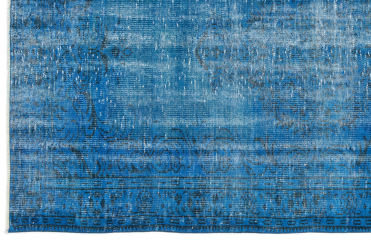 Turquoise  Over Dyed Vintage Rug 4&#39;8&#39;&#39; x 7&#39;10&#39;&#39; ft 143 x 240 cm