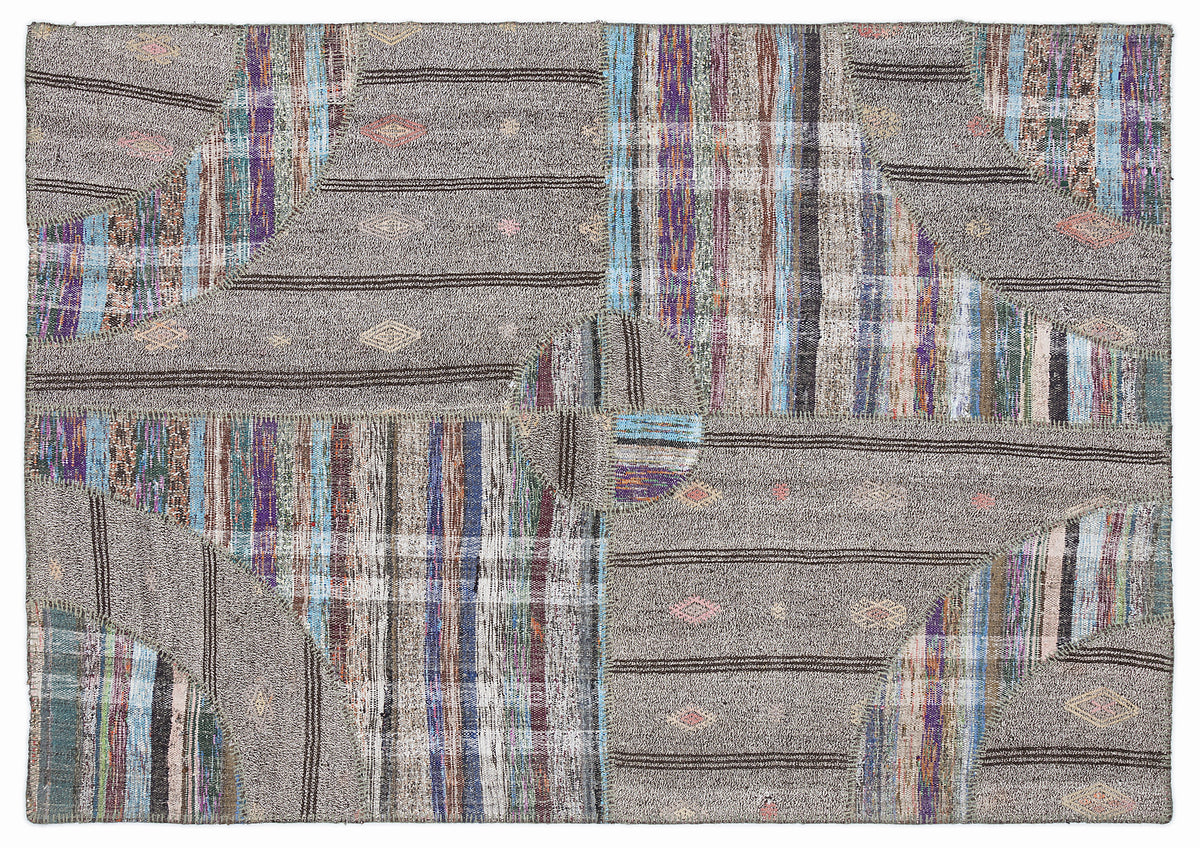 Striped Over Dyed Kilim Patchwork Unique Rug 5&#39;3&#39;&#39; x 7&#39;7&#39;&#39; ft 160 x 230 cm