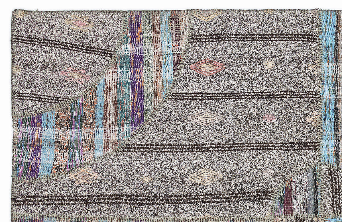 Striped Over Dyed Kilim Patchwork Unique Rug 5&#39;3&#39;&#39; x 7&#39;7&#39;&#39; ft 160 x 230 cm