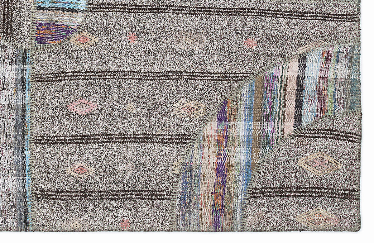 Striped Over Dyed Kilim Patchwork Unique Rug 5&#39;3&#39;&#39; x 7&#39;7&#39;&#39; ft 160 x 230 cm