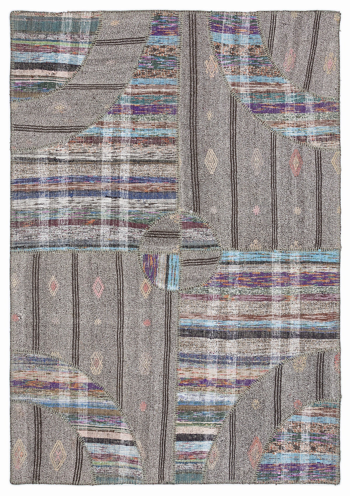 Striped Over Dyed Kilim Patchwork Unique Rug 5&#39;3&#39;&#39; x 7&#39;7&#39;&#39; ft 160 x 230 cm