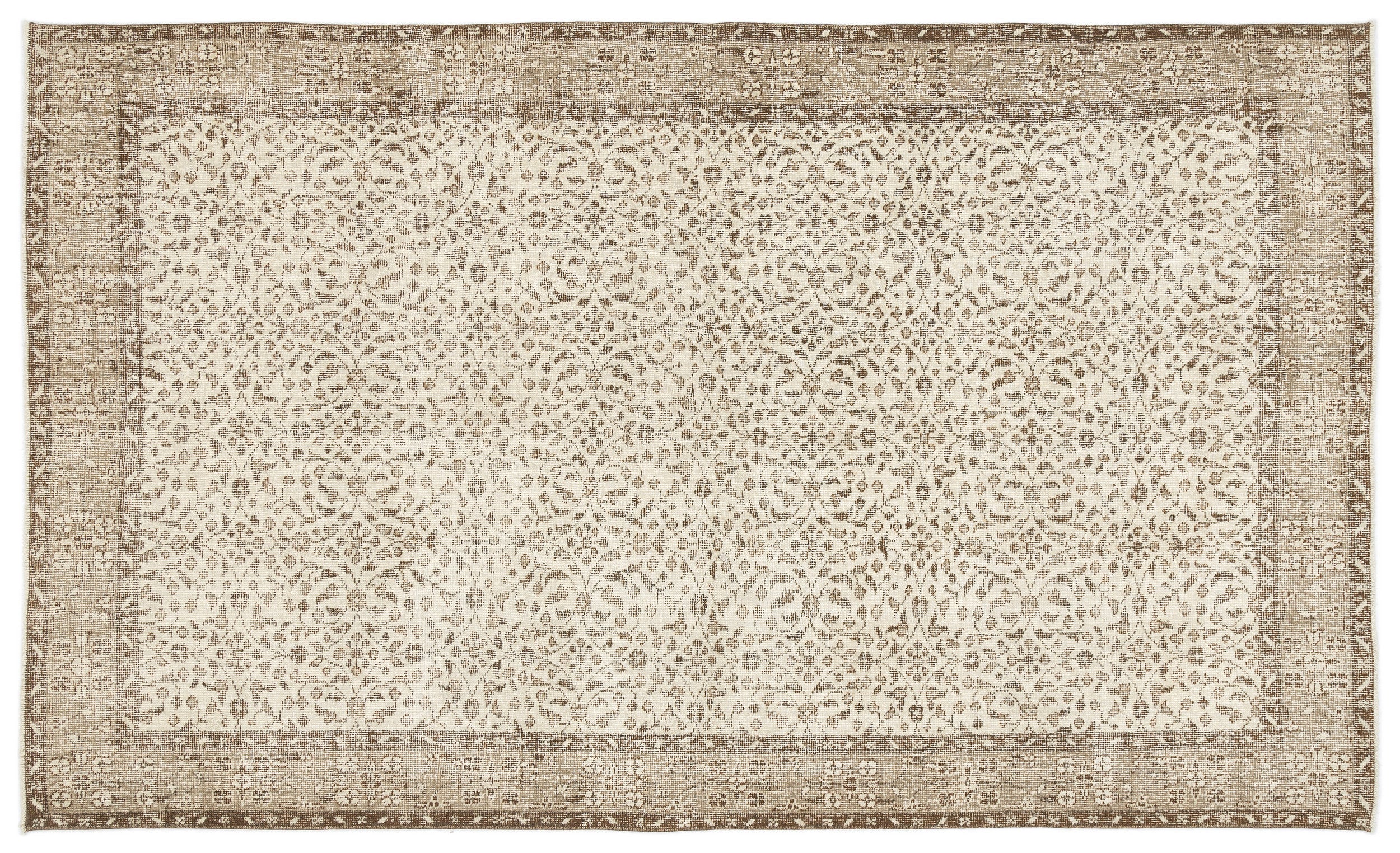 Beige Over Dyed Vintage Rug 5'8'' x 9'7'' ft 173 x 293 cm