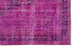 Fuchsia Over Dyed Vintage Rug 5'7'' x 9'4'' ft 171 x 285 cm