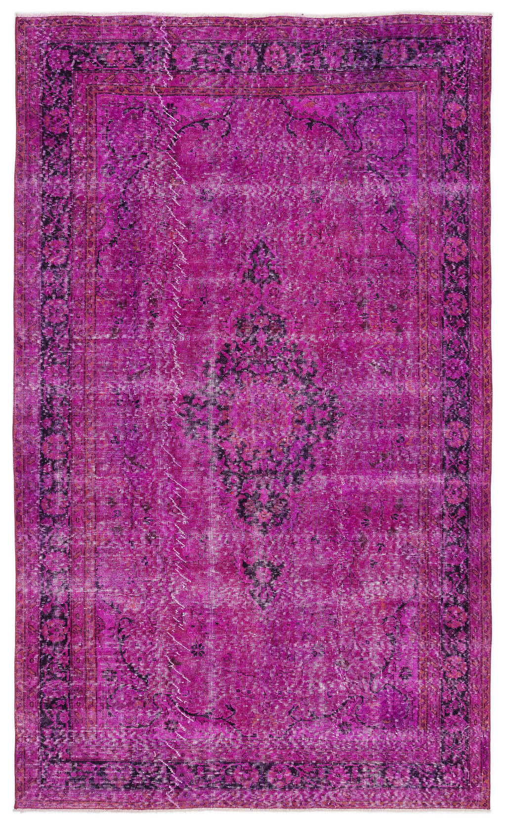 Fuchsia Over Dyed Vintage Rug 5'7'' x 9'4'' ft 171 x 285 cm