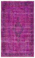 Fuchsia Over Dyed Vintage Rug 5'7'' x 9'4'' ft 171 x 285 cm