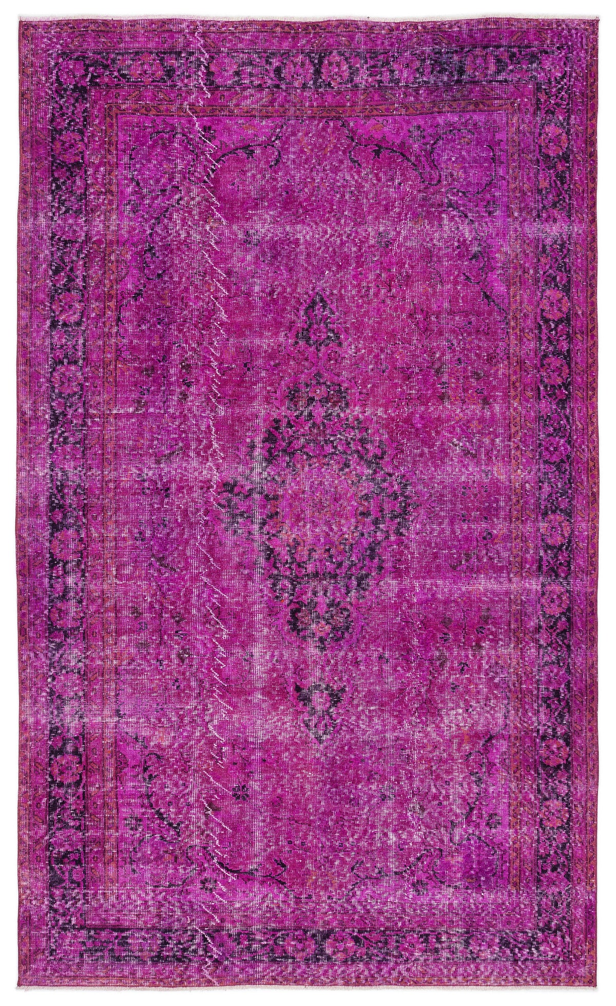 Fuchsia Over Dyed Vintage Rug 5&#39;7&#39;&#39; x 9&#39;4&#39;&#39; ft 171 x 285 cm