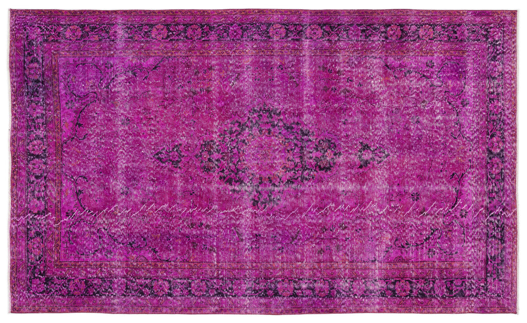 Fuchsia Over Dyed Vintage Rug 5'7'' x 9'4'' ft 171 x 285 cm
