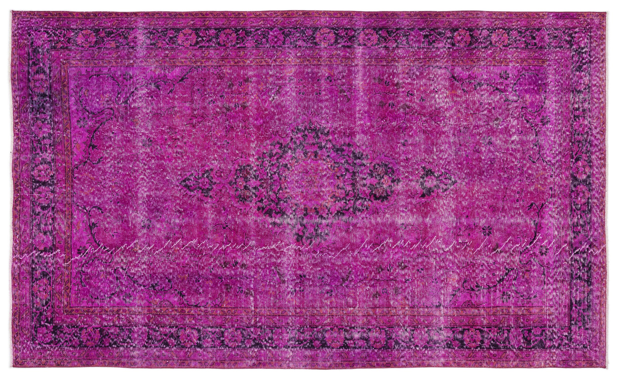 Fuchsia Over Dyed Vintage Rug 5'7'' x 9'4'' ft 171 x 285 cm