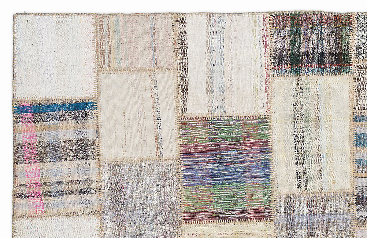 Striped Over Dyed Kilim Patchwork Unique Rug 5&#39;3&#39;&#39; x 7&#39;7&#39;&#39; ft 160 x 230 cm