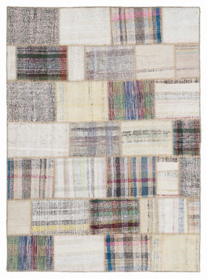 Striped Over Dyed Kilim Patchwork Unique Rug 5'3'' x 7'7'' ft 160 x 230 cm