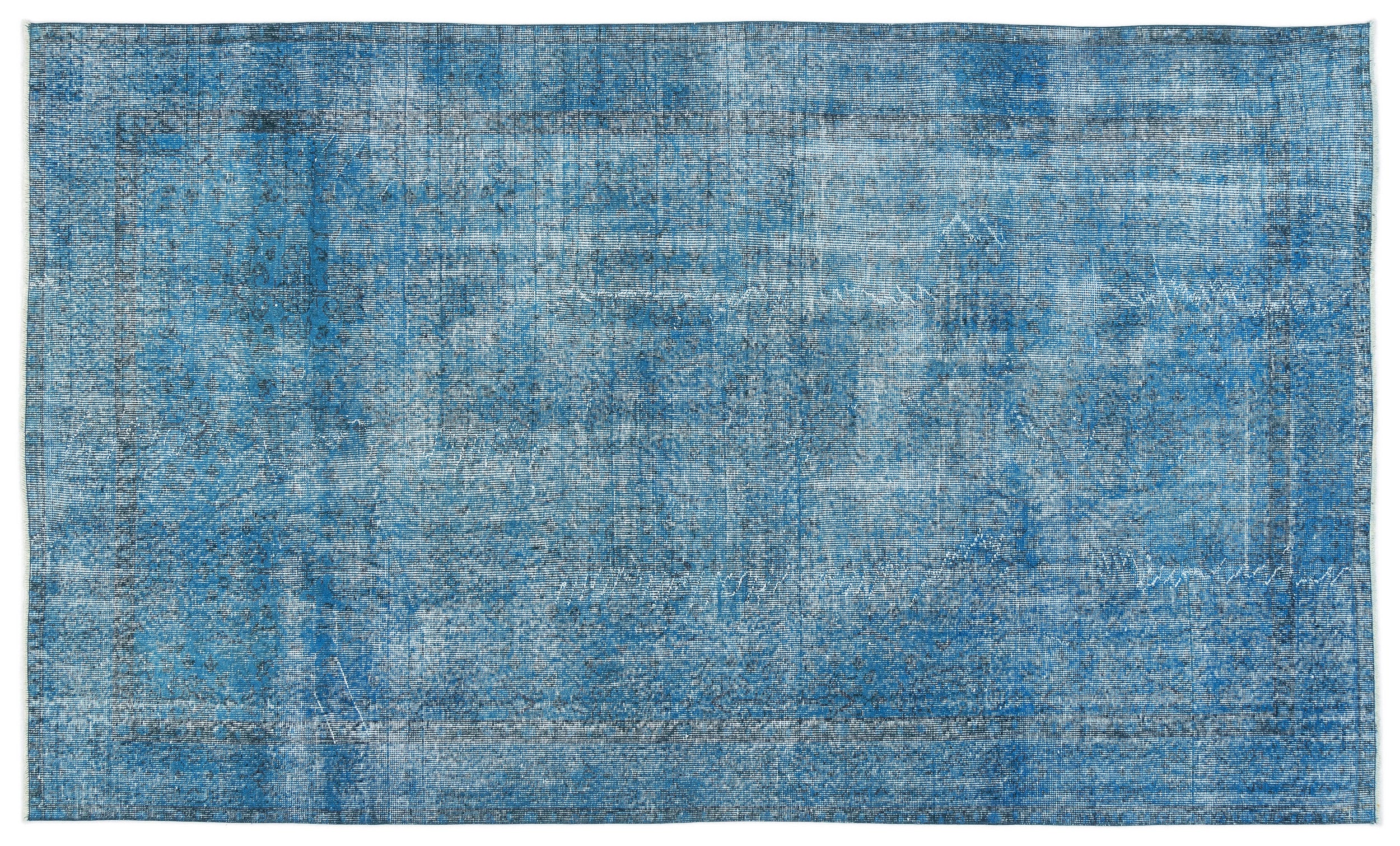 Turquoise  Over Dyed Vintage Rug 5'5'' x 9'3'' ft 165 x 283 cm