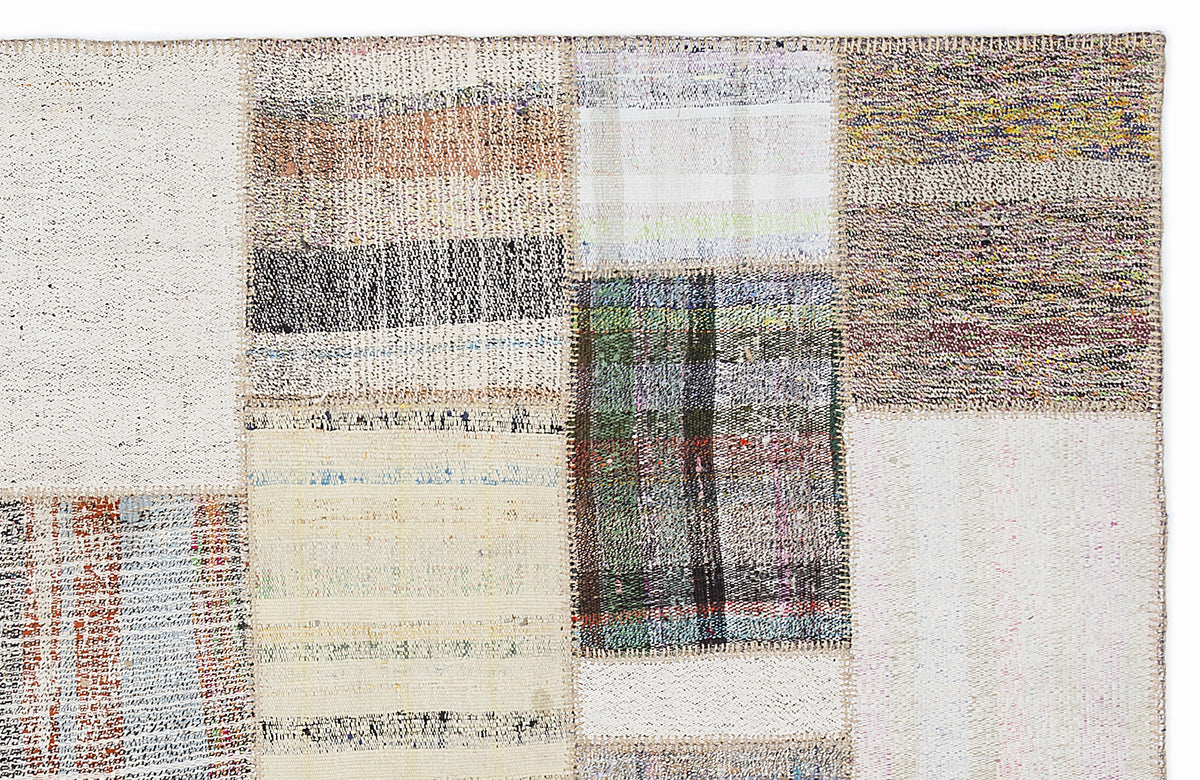 Striped Over Dyed Kilim Patchwork Unique Rug 5&#39;3&#39;&#39; x 7&#39;7&#39;&#39; ft 160 x 230 cm