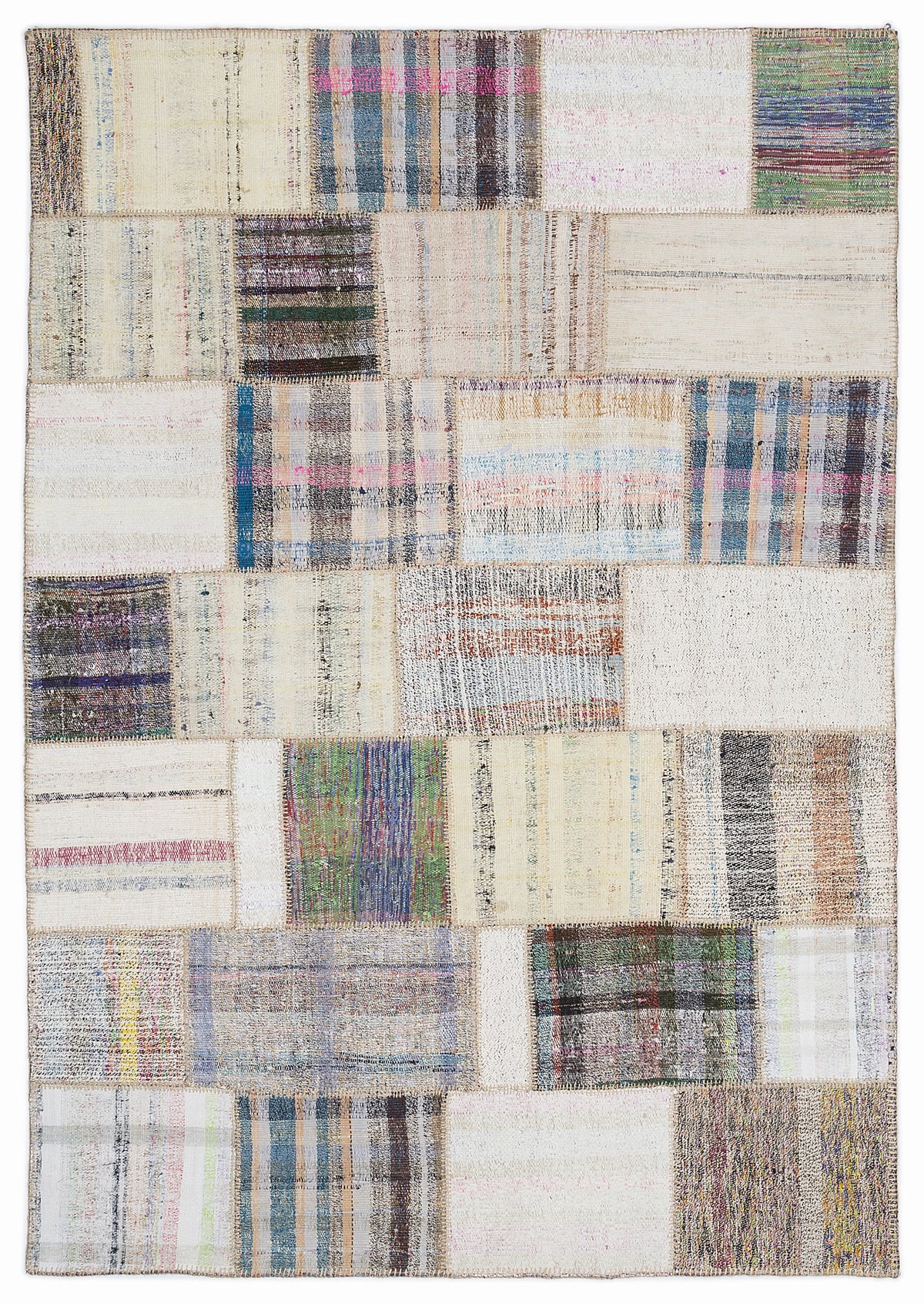 Striped Over Dyed Kilim Patchwork Unique Rug 5&#39;3&#39;&#39; x 7&#39;7&#39;&#39; ft 160 x 230 cm