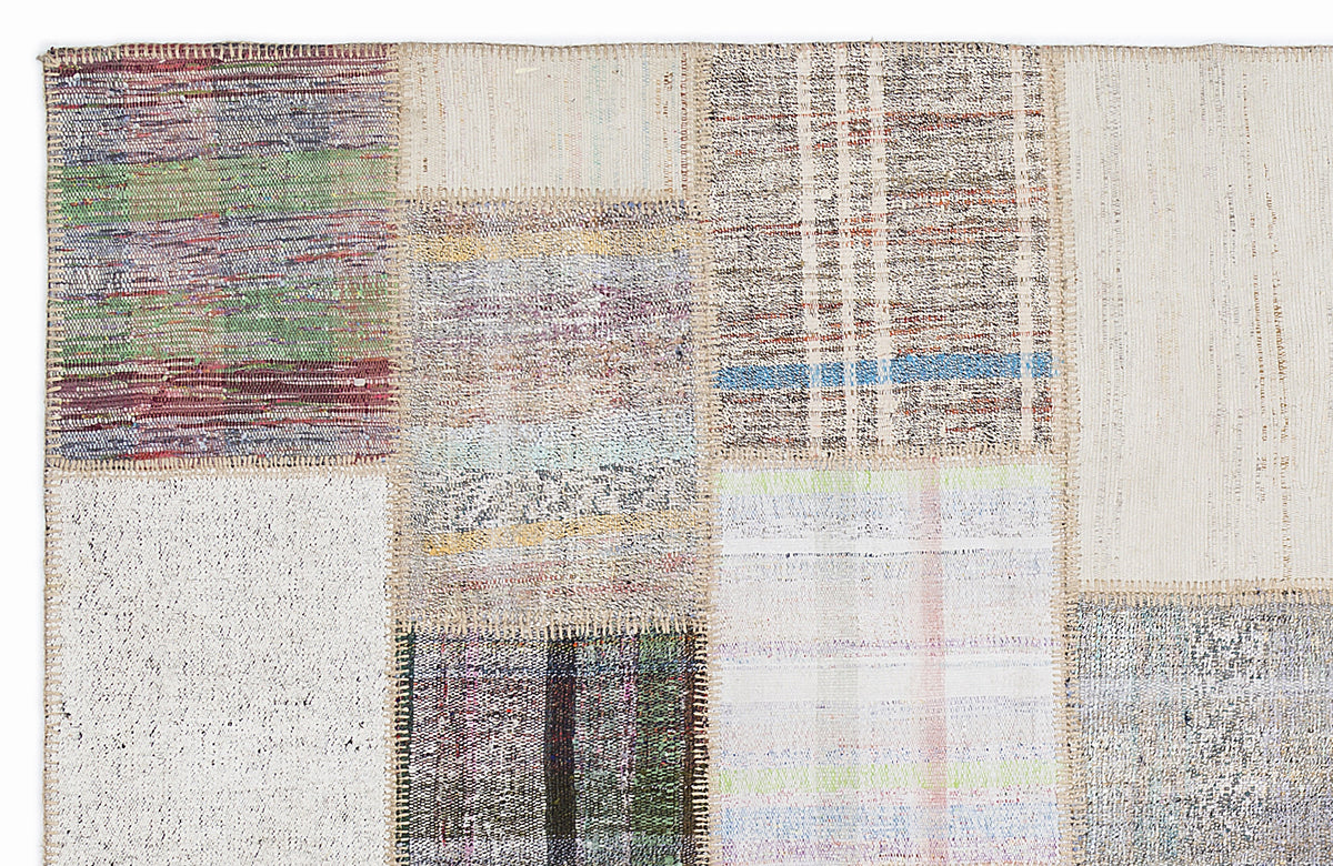 Striped Over Dyed Kilim Patchwork Unique Rug 5&#39;3&#39;&#39; x 7&#39;7&#39;&#39; ft 160 x 230 cm