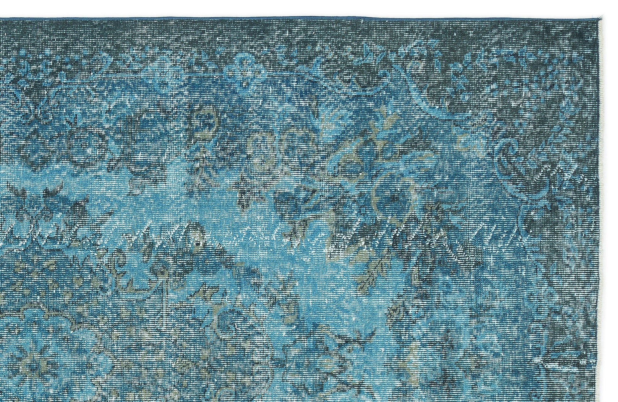 Turquoise  Over Dyed Vintage Rug 5'7'' x 9'4'' ft 169 x 285 cm
