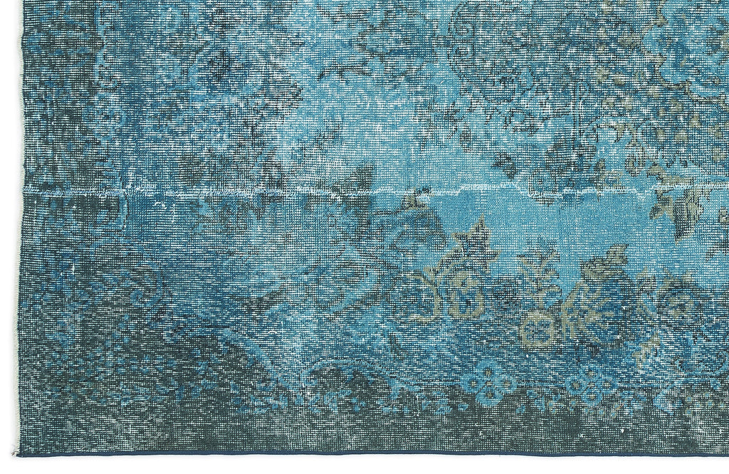 Turquoise  Over Dyed Vintage Rug 5'7'' x 9'4'' ft 169 x 285 cm
