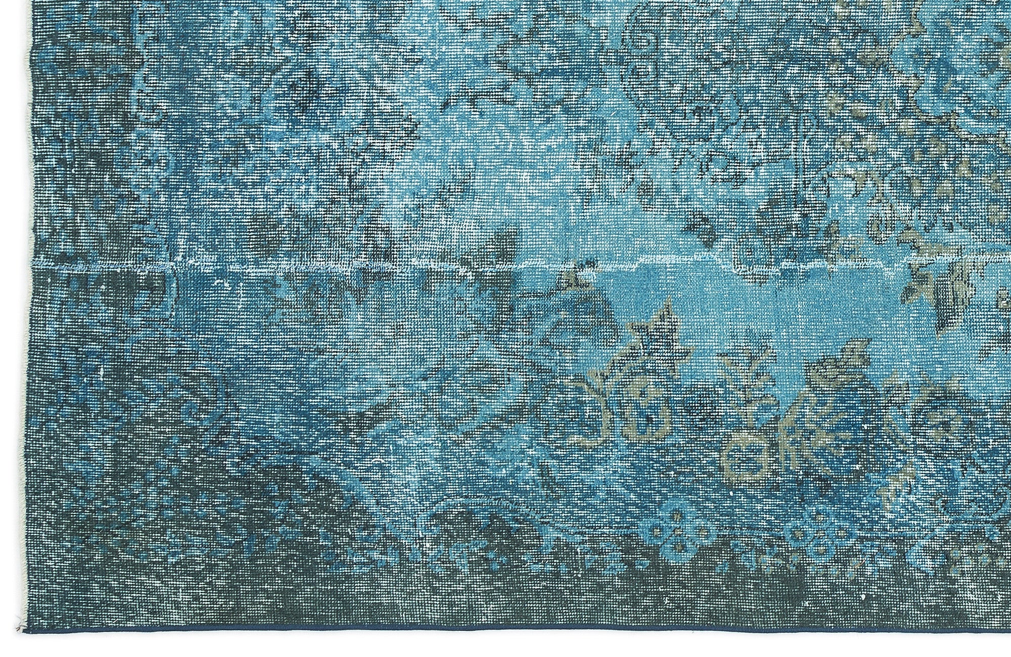 Turquoise  Over Dyed Vintage Rug 5'7'' x 9'4'' ft 169 x 285 cm