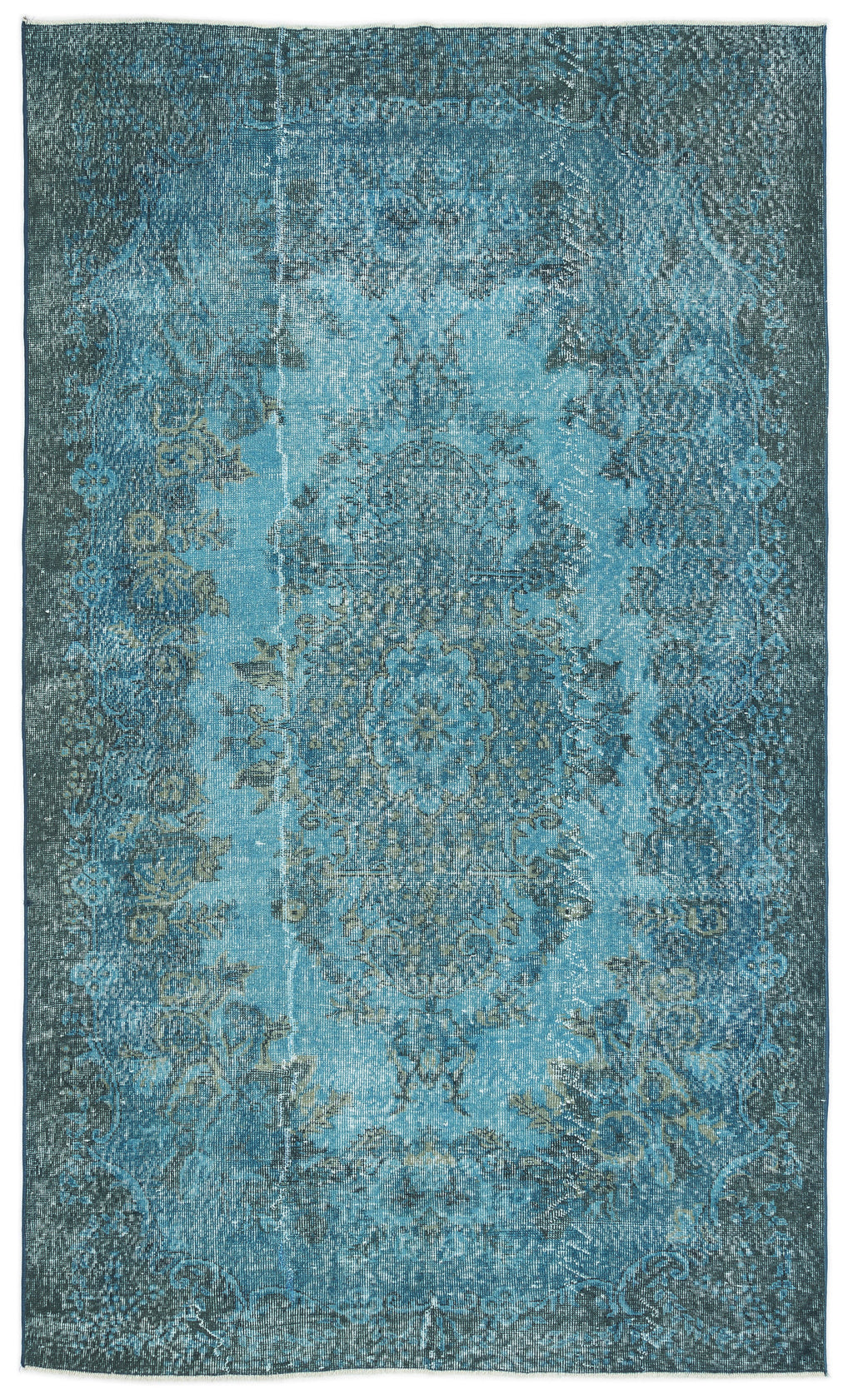 Turquoise  Over Dyed Vintage Rug 5'7'' x 9'4'' ft 169 x 285 cm