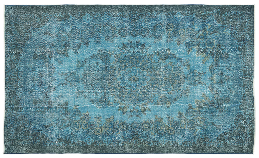 Turquoise  Over Dyed Vintage Rug 5'7'' x 9'4'' ft 169 x 285 cm
