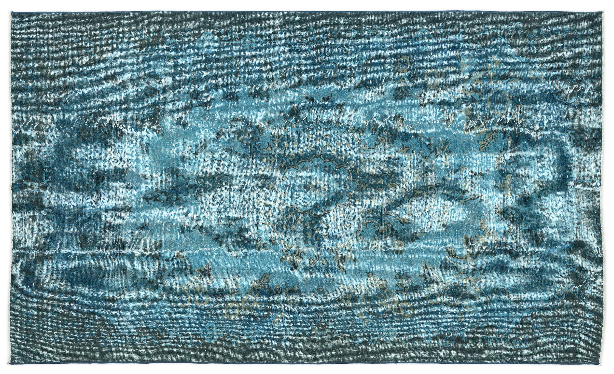 Turquoise  Over Dyed Vintage Rug 5'7'' x 9'4'' ft 169 x 285 cm