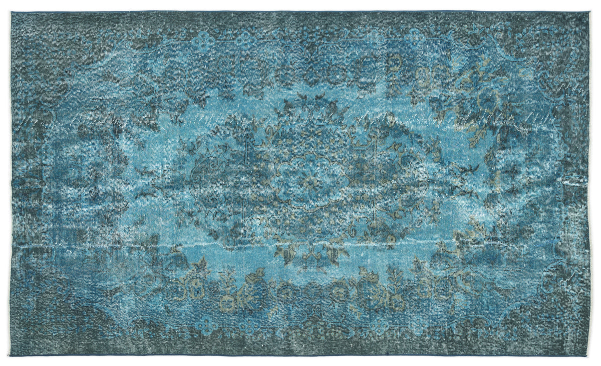Turquoise  Over Dyed Vintage Rug 5&#39;7&#39;&#39; x 9&#39;4&#39;&#39; ft 169 x 285 cm