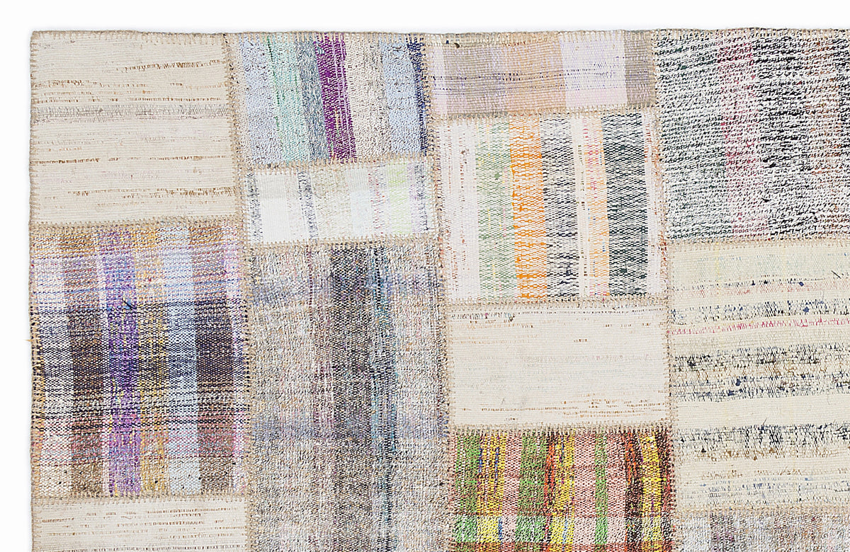 Striped Over Dyed Kilim Patchwork Unique Rug 5&#39;3&#39;&#39; x 7&#39;7&#39;&#39; ft 160 x 230 cm