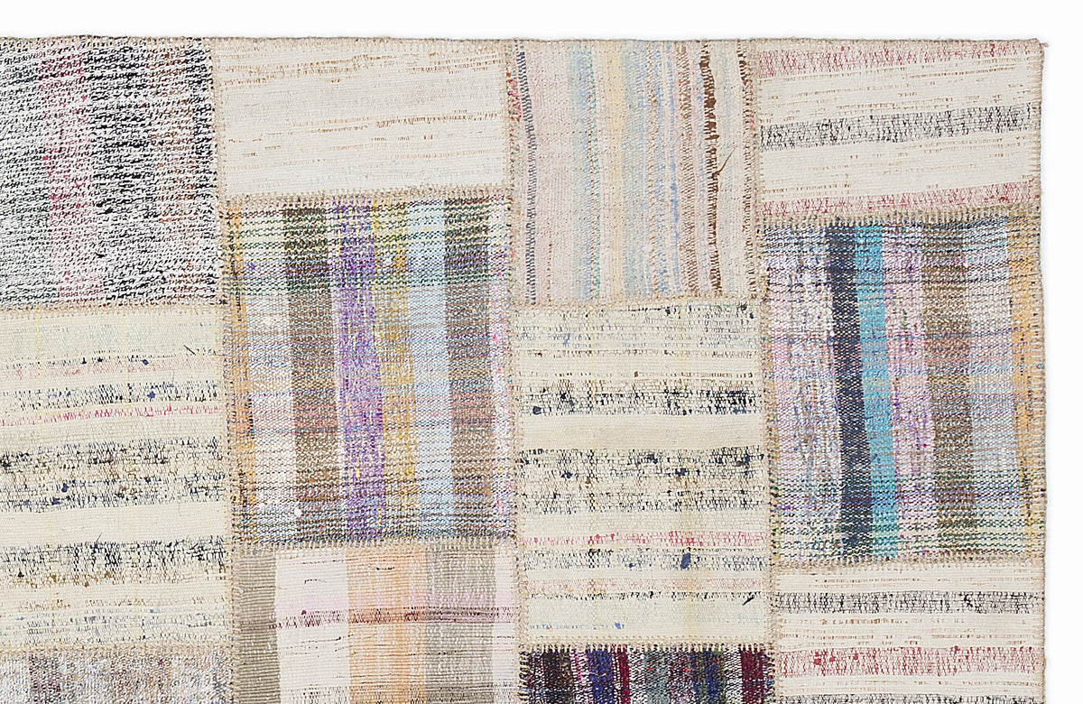 Striped Over Dyed Kilim Patchwork Unique Rug 5&#39;3&#39;&#39; x 7&#39;7&#39;&#39; ft 160 x 230 cm