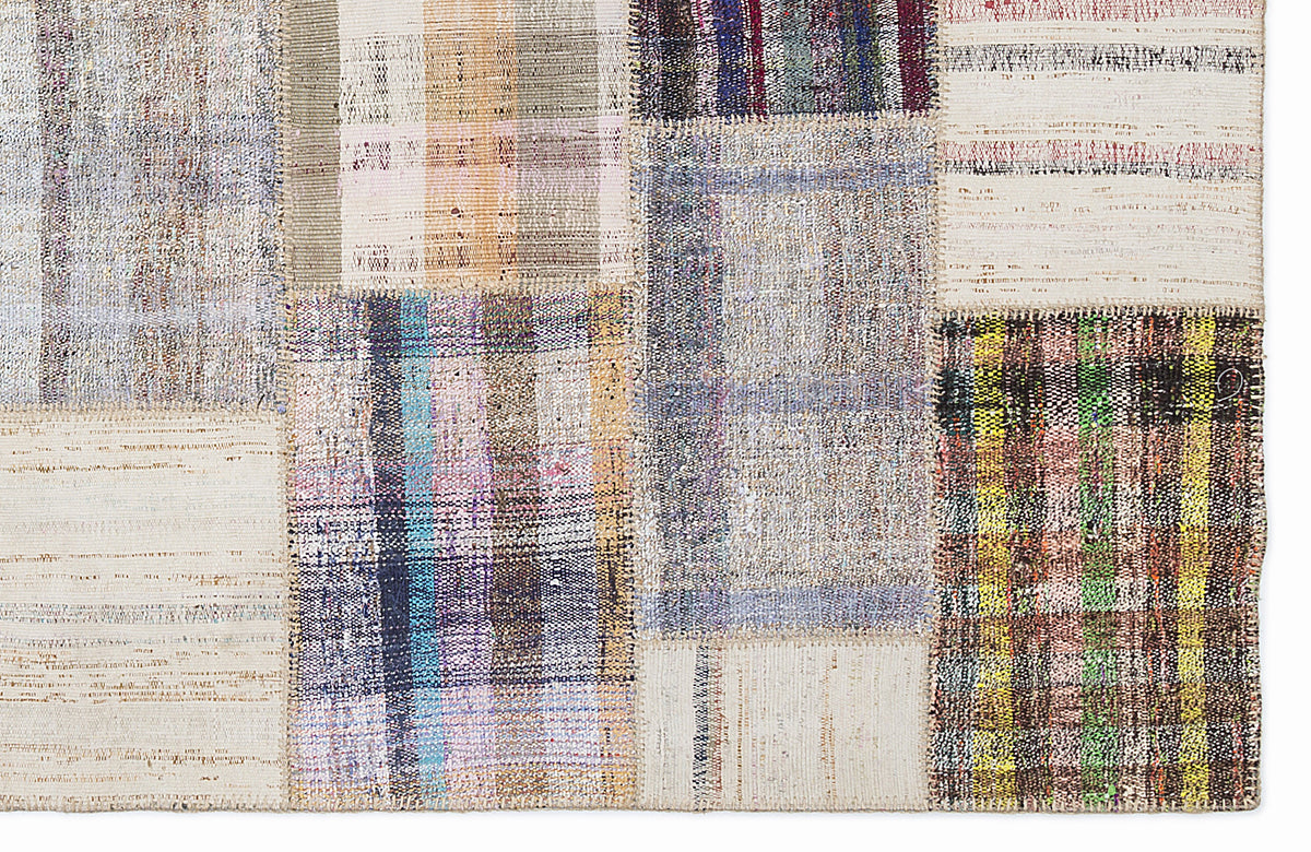 Striped Over Dyed Kilim Patchwork Unique Rug 5&#39;3&#39;&#39; x 7&#39;7&#39;&#39; ft 160 x 230 cm