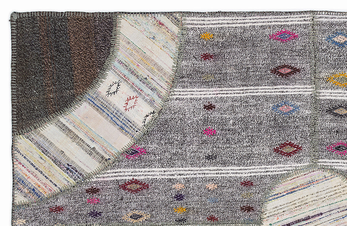 Striped Over Dyed Kilim Patchwork Unique Rug 5&#39;3&#39;&#39; x 7&#39;7&#39;&#39; ft 160 x 230 cm