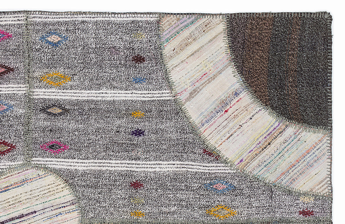 Striped Over Dyed Kilim Patchwork Unique Rug 5&#39;3&#39;&#39; x 7&#39;7&#39;&#39; ft 160 x 230 cm