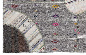 Striped Over Dyed Kilim Patchwork Unique Rug 5'3'' x 7'7'' ft 160 x 230 cm